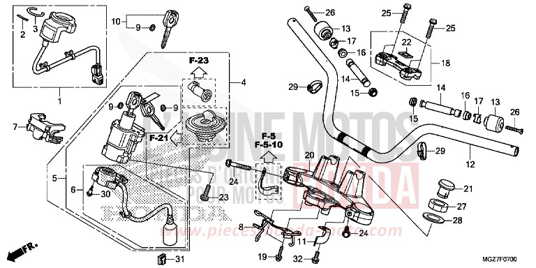 HANDLE PIPE/TOP BRIDGE for CB500X ABS CANDY RUBY RED (R4) from 2014